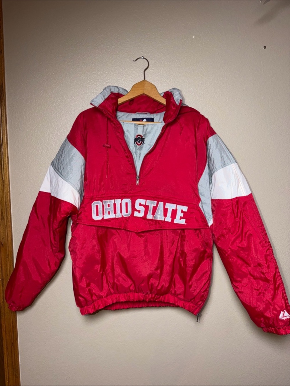 Vintage Ohio State Pullover Jacket Red Gray Medium 90s Buckeyes Windbreaker
